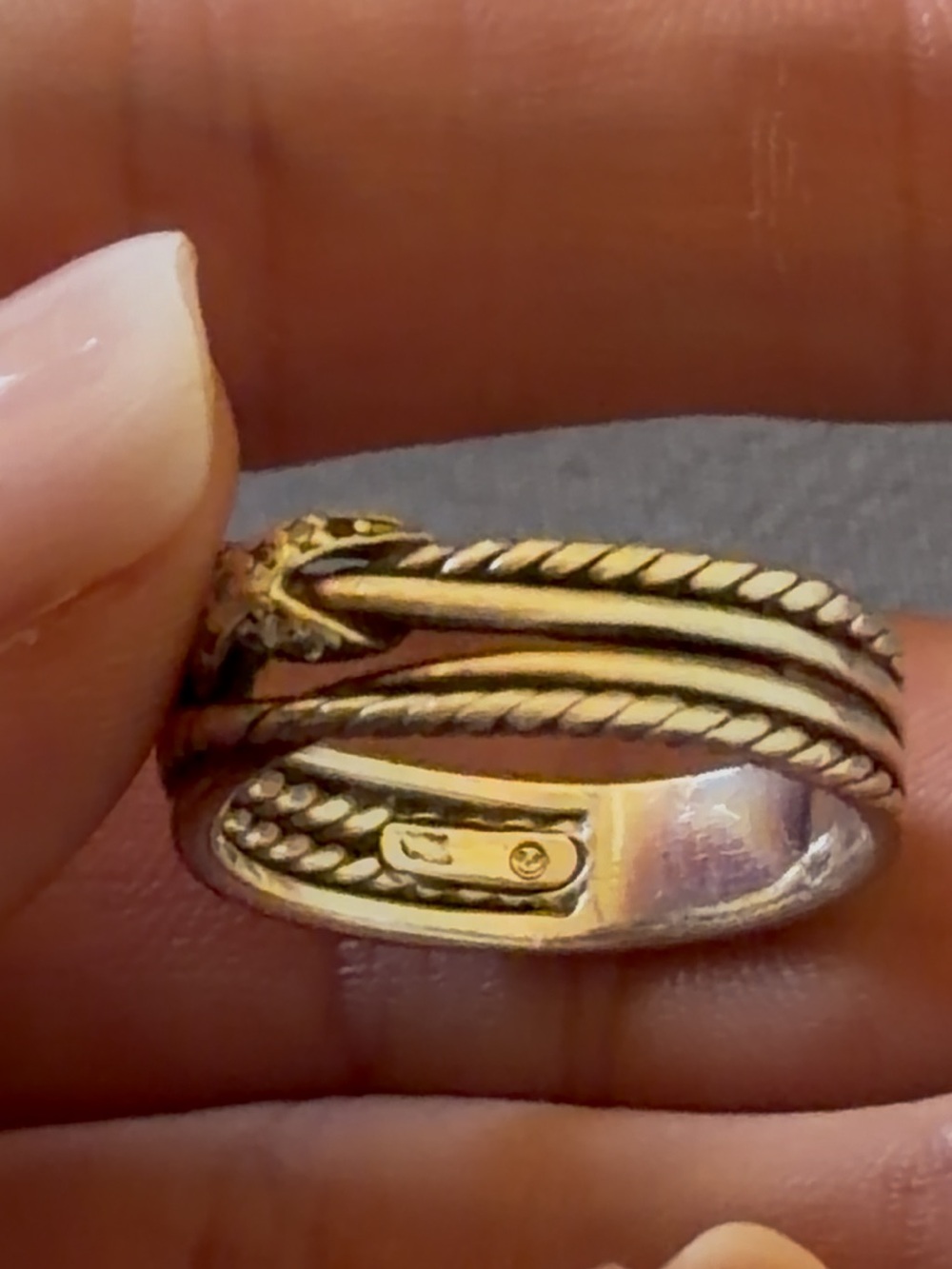 DAVID YURMAN Sterling Silver and Diamonds X Crossover Braided Ring - Picture 7 of 8